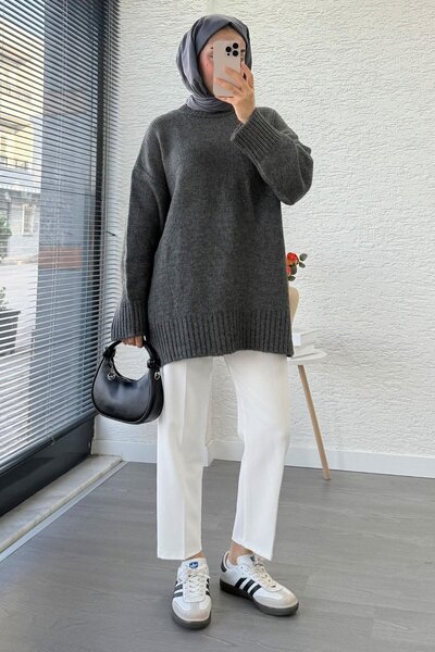 Miraydın Butik Women's crew neck Oversized sweater - anthracite