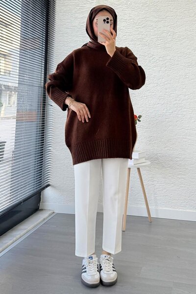 Miraydın Butik Women's Crew Neck Oversized Sweater - Brown