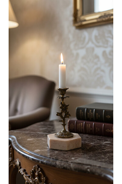 Montdekor EL YAPIMI MERMER TAŞLI BRONZ MUMLUK (10x10x20 cm)