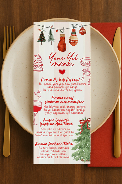 Pankart Evi New Year - New Year's Party - Party - 6 Pieces of Fun New Year Menu Cards