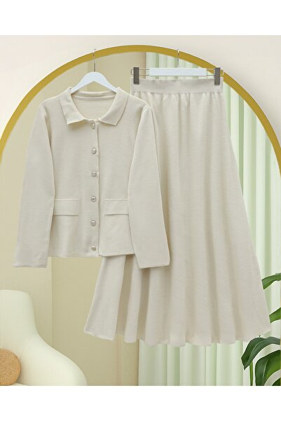 HİJABAYA Σετ πλεκτό με γιακά και φούστα με κουμπιά στο μπροστινό μέρος