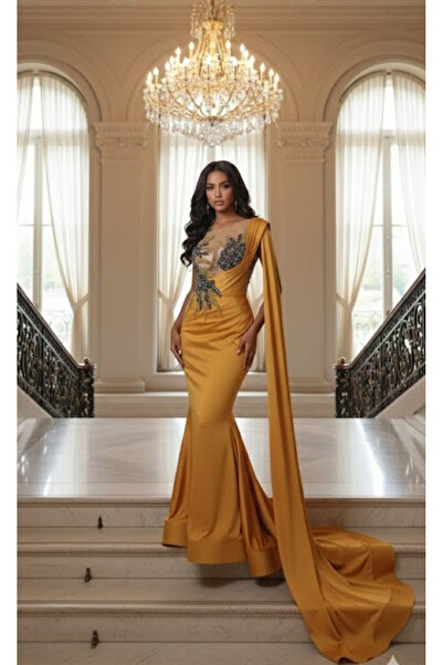 Zeyn KADIN ABİYE BALIK KESİM TRANSPARAN DETAYLI ŞIK UZUN ELBİSE