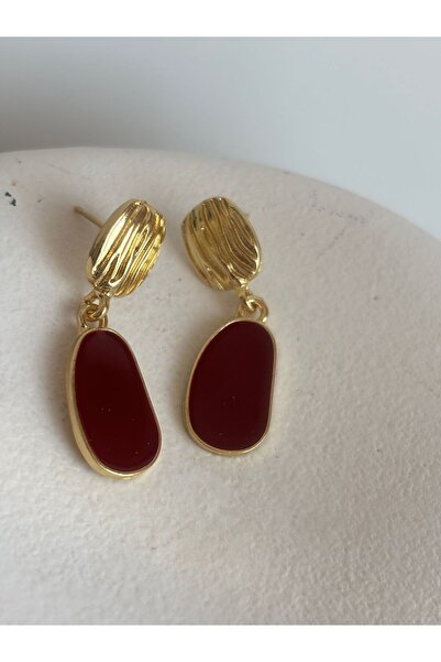 BHR AKSESUAR Burgundy Dangle Retro Earrings