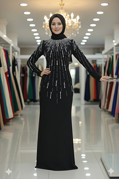 Ayşe Tesettür Tesettür Simli Nişan Abiye Elbise Zarif Taş Detaylı Şık Gece Da...