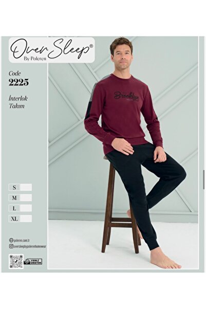 Over Sleep by Poleren Men's Cotton Pajama Set with Cuffed Legs