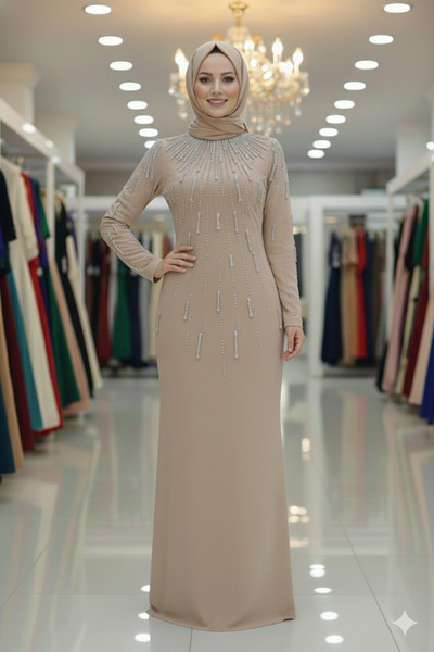 Aynur Tesettür Modest Clothing Efsun Crepe Fabric Digital Bsn Stone Prints Dr...