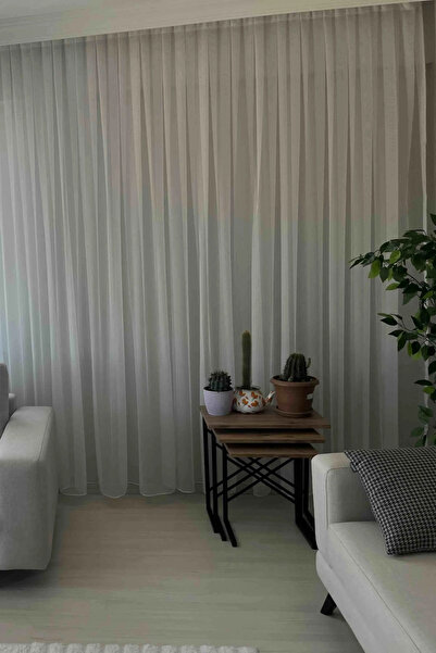 Ta-Ha Perde ve Halı 1-2 Sparse Pleated Thin Linen Textured Tulle Curtain, Wrinkle-Free Skirts Lead Tulle Curtain