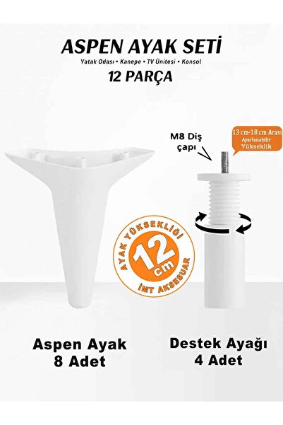 İMT AKSESUAR Aspen 12 cm (12 'lı) Set Beyaz Mobilya Kanepe Koltuk Baza Dolap ...