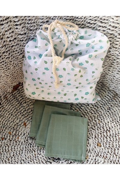 PİTİPİTİ Ev Tekstili ve Dekorasyon Crisp Flowers Muslin Multi-Purpose Pouch and Mouth Wipe 4 Pieces