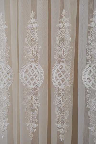 Ta-Ha Perde ve Halı 1-3 Fold Pleated Pearl Damask Titi Floor Thin Linen Textured Tulle Curtain, High Quality Tulle Curtain
