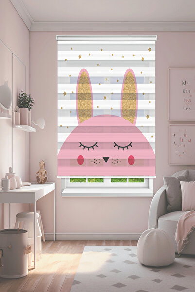 Perdecizade (ENXBOY)TAVŞANCIK DİJİTAL BASKILI ZEBRA PERDE-COCUK ODASI-STOR PERDE