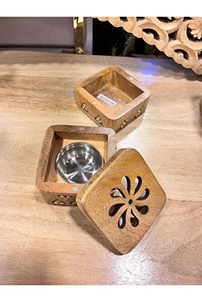 South house مبخرة خشب بنقشه فصوص نحاسية مع علبى العود