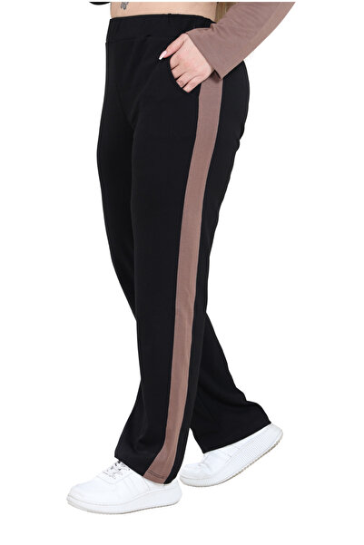 MELSAY Women's Plus Size Black-Brown Color Block Modal Tracksuit Set