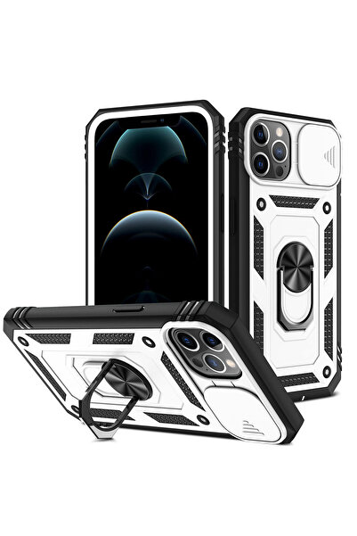 OEM Husă compatibilă cu iPhone 12 6.1 inch, antișoc, cu suport, negru/alb