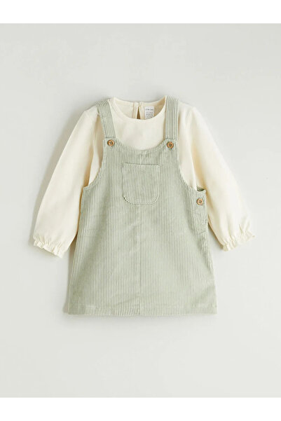 LC Waikiki Lcw Baby Green Velvet Baby Girl Salopet Dress and Blouse