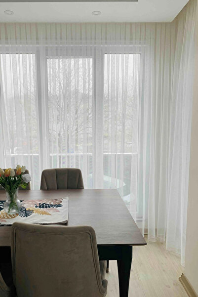 Ta-Ha Perde ve Halı 1-2 Sparse Pleated Plain Patternless Honeycomb Floor Tulle Curtain, Wrinkle-Free Hemmed Lead Tulle Curtain