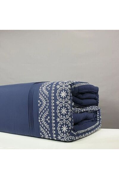 Reiashn Aisel Navy Blue Embroidered 7-Piece Summer Double Bedspread