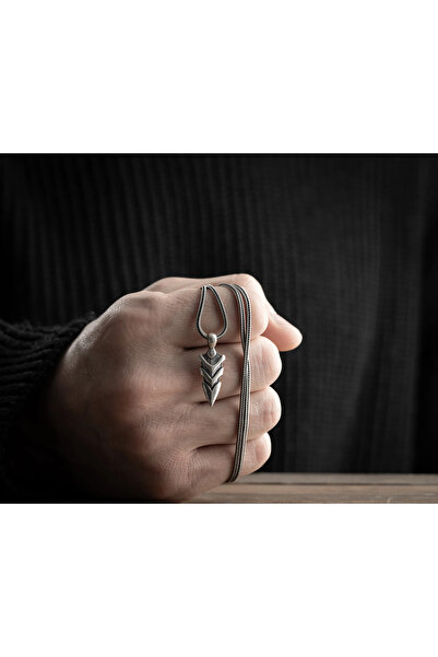 ANGORA GÜMÜŞ Ok Ucu Erkek Kolye | Tilki Kuyruğu Zincirli Güç ve Kararlılık Ta...