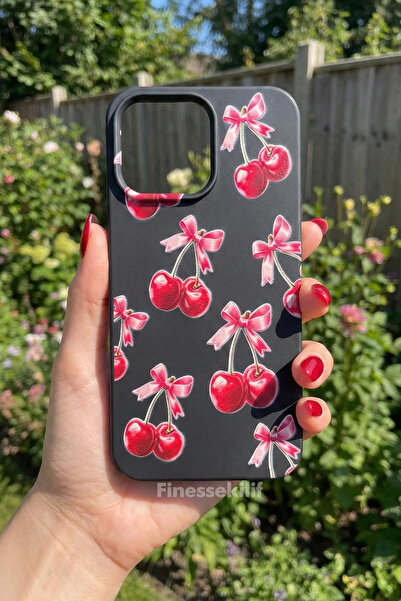 Multitronic iPhone 16 Pro Max Compatible Cherry Design Printed Black Launch Case