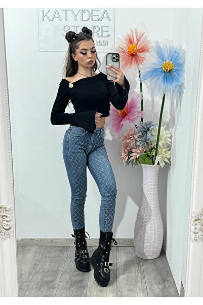 KATYDEA STORE Blue skinny jeans with stamped crystals DANY