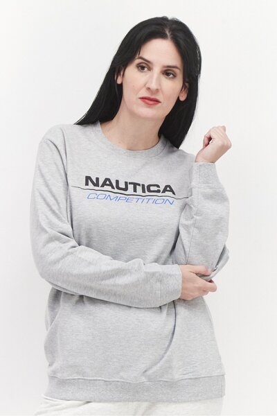 Nautica Women Crew Neck Embroidered Logo Sweatshirts, Grey Combo