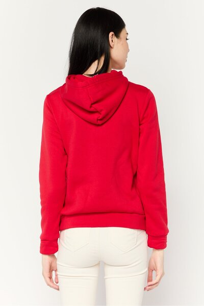 Buzz Women Hooded Long Sleeves Emboss Sweatshirt, Red