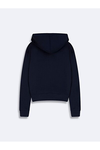 Ltb Basic V-Neck Hooded Navy Blue Sweatshirt