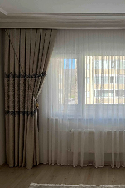Ta-Ha Perde ve Halı 1-2 Sparse Pleated Thin Linen Textured Tulle Curtain, Wrinkle-Free Skirts Lead Tulle Curtain