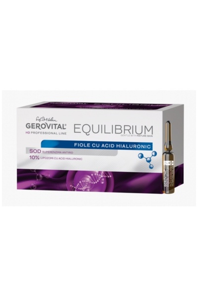GEROVITAL Flacoane H3 Equilibrium cu 10% acid hialuronic lipozomal și SOD, 20 flacoane x 2 ml
