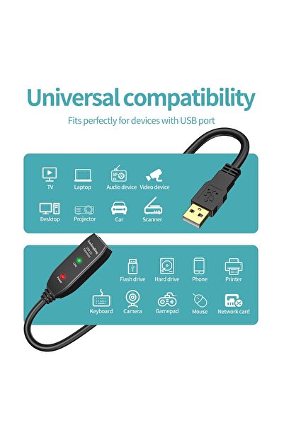 OEM 10m extension cable, active USB 2.0 repeater, with signal amplifier