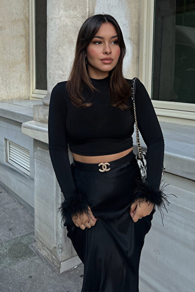 Eyyo Black Genji Feather Detail Blouse Ate-2475