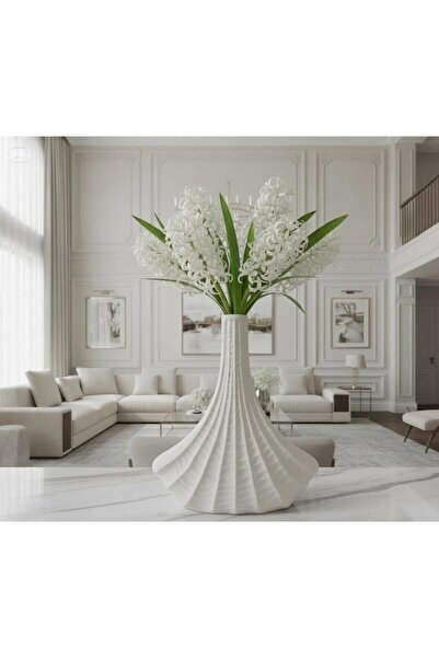 Lui Tasarım Nordic Style Bohemian Modern Stylish Large Size White Ceramic Aden Vase 30 cm