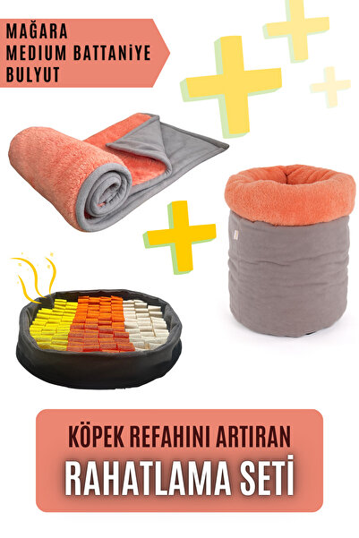 pawdaz Köpek Rahatlama Seti ( Battaniye + Mağara + Bulyut ) - Stres gideren r...