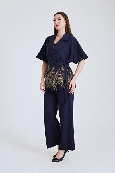 Zeyn KADIN ÜÇLÜ TAKIM DESENLİ GENİŞ PAÇA RAHAT KESİM ŞIK GİYİM