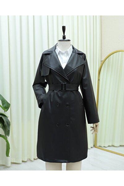 HİJABAYA Кожено палто с копчета отпред, колан и подплата