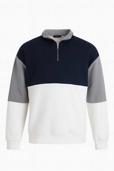 trender سترة رجالية بسحاب نصفي وثلاثة خيوط طراز مبطن بالصوف 5719 إكرو