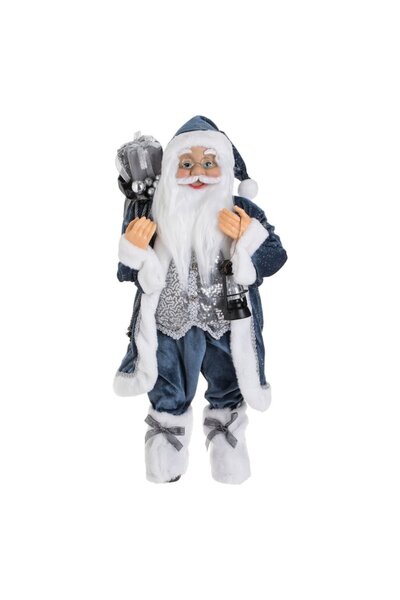 OEM Santa Claus figurine with blue clothes, lantern & sack 60cm