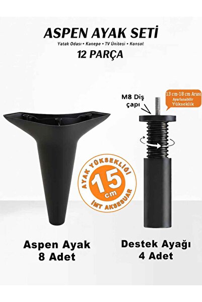 İMT AKSESUAR Aspen 15 cm (12 'lı) Set Siyah Mobilya Kanepe Koltuk Baza Dolap ...