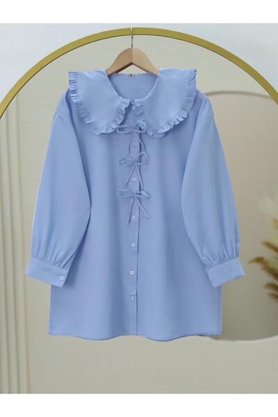 HİJABAYA Önü Fiyonk Detaylı Bebe Yaka Poplin Gömlek
