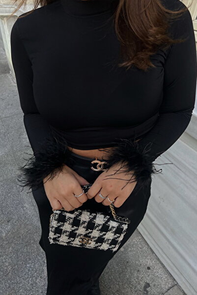 Eyyo Black Genji Feather Detail Blouse Ate-2475