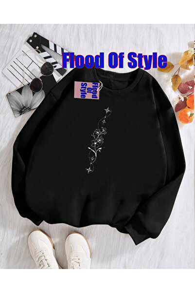 Flood Of Style Φούτερ με λευκό λουλούδι μινιμαλιστικό με τύπωμα μπλουζάκι με ...