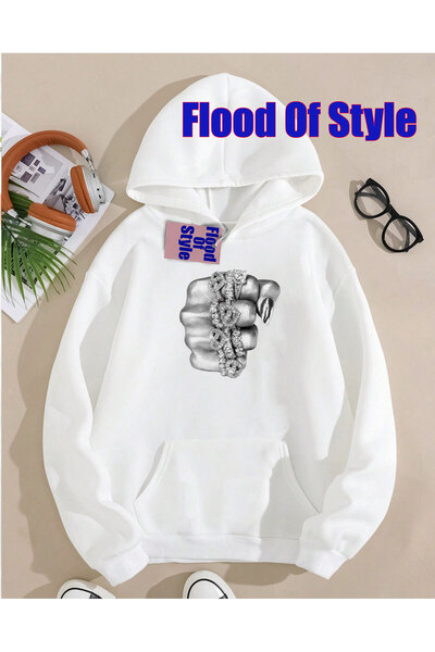 Flood Of Style Γκρι μπλουζάκι με μινιμαλιστικό γιακά με τύπωμα με δαχτυλίδια ...