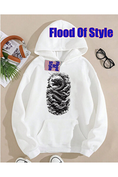 Flood Of Style Сива драконова минималистична блуза с принт за велосипед