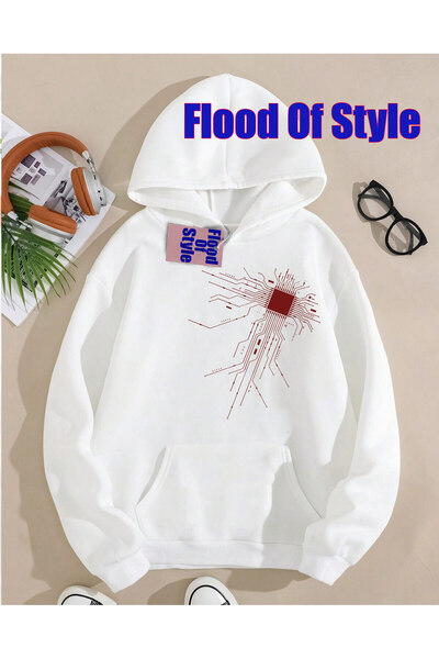 Flood Of Style سويت شيرت أبيض وأحمر بتصميم قلب بسيط مطبوع بياقة دائرية