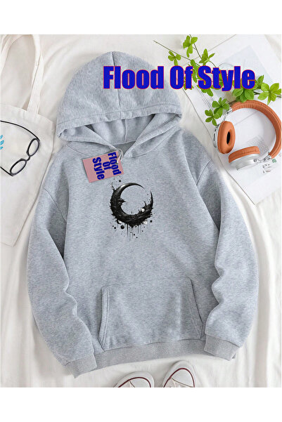 Flood Of Style Сірий місяць 1 Мінімалістичний принт на комірі-стійці Світшот