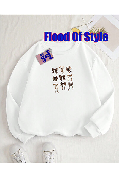 Flood Of Style Φούτερ με λευκή κορδέλα μινιμαλιστικό με τύπωμα Biskilet γιακά