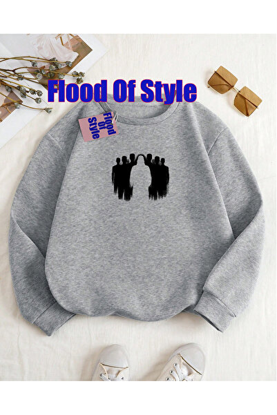 Flood Of Style Siva minimalistička majica sa okruglim izrezom Štampano