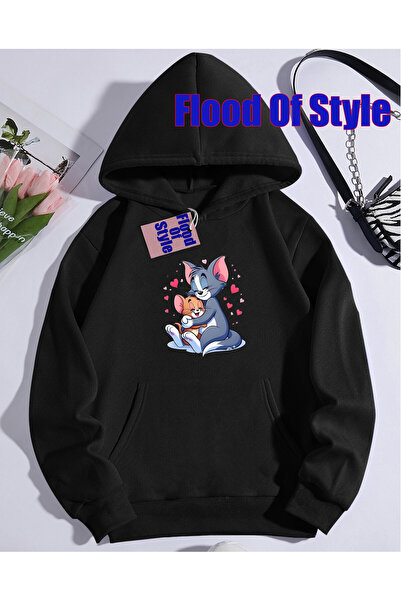 Flood Of Style Μαύρο φούτερ Tomjery Minimalist με τύπωμα με λαιμόκοψη