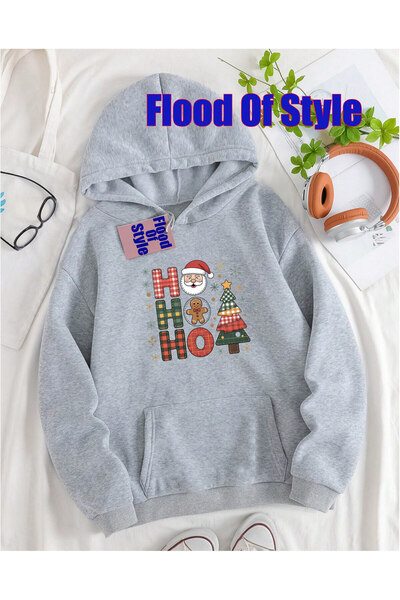 Flood Of Style Γκρι Χριστουγεννιάτικο μινιμαλιστικό φούτερ με λαιμόκοψη με τύ...