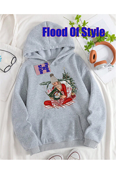 Flood Of Style Γκρι Χριστουγεννιάτικο μινιμαλιστικό φούτερ με λαιμόκοψη με τύ...